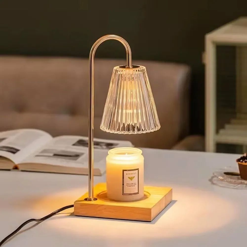 Elegant Candle Warmer Lamp w/Adjustable Brightness Stylish Wood, Metal & Glass - Picture 2 of 13
